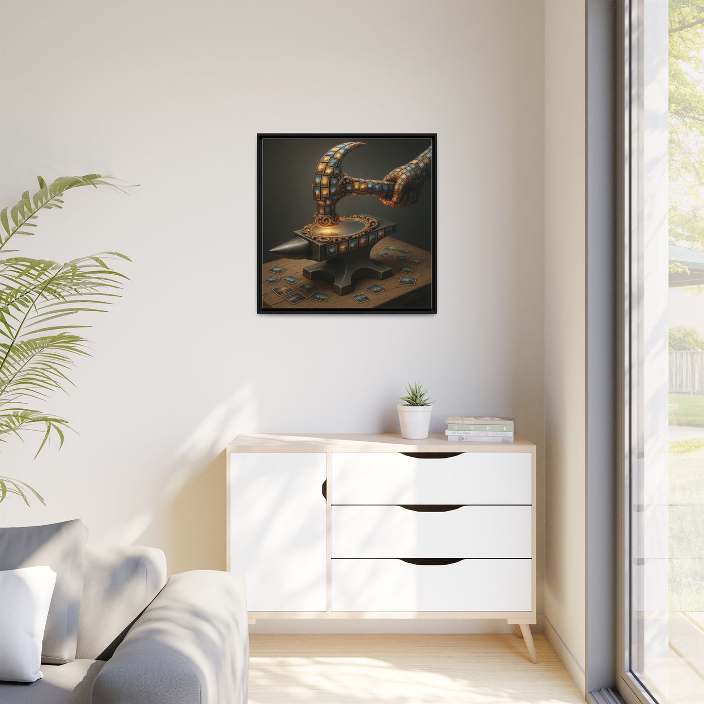Mnéthos | Square Canvas Wall Art – 30x30" (76x76 cm), Black Frame, Pinewood & Cotton-Polyester Blend