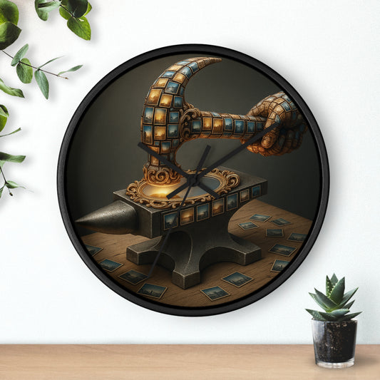 Mnéthos | Round Wall Clock – Black Frame, 10" x 10" (25×25 cm), Vibrant Colors, Easy to Hang