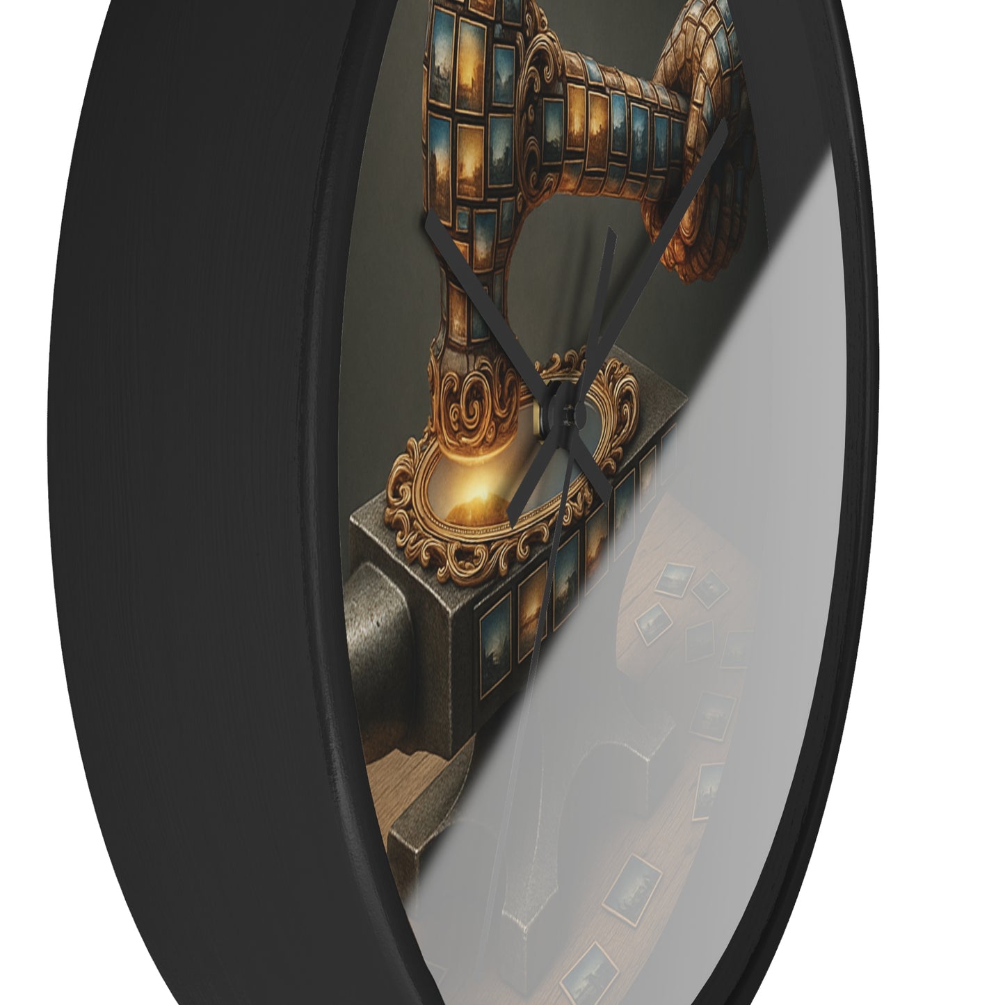 Mnéthos | Round Wall Clock – Black Frame, 10" x 10" (25×25 cm), Vibrant Colors, Easy to Hang