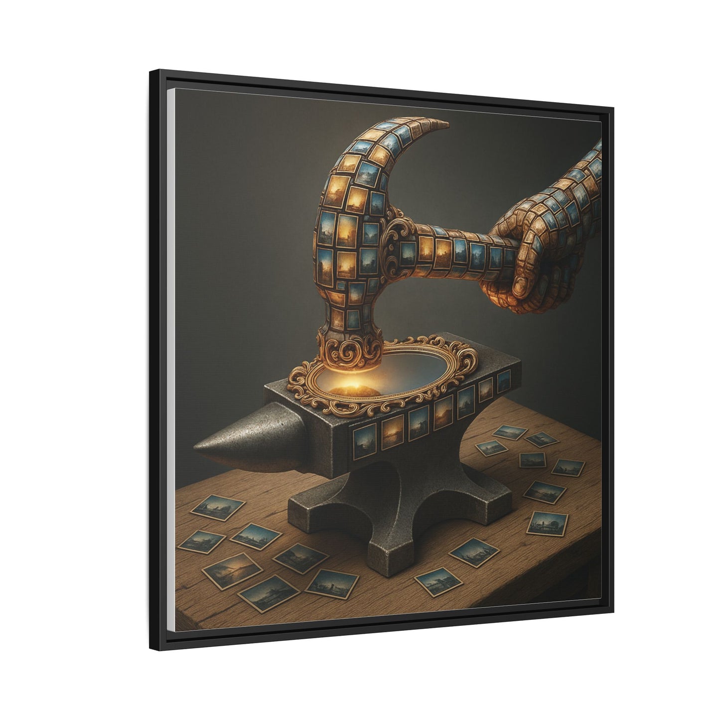 Mnéthos | Square Canvas Wall Art – 30x30" (76x76 cm), Black Frame, Pinewood & Cotton-Polyester Blend