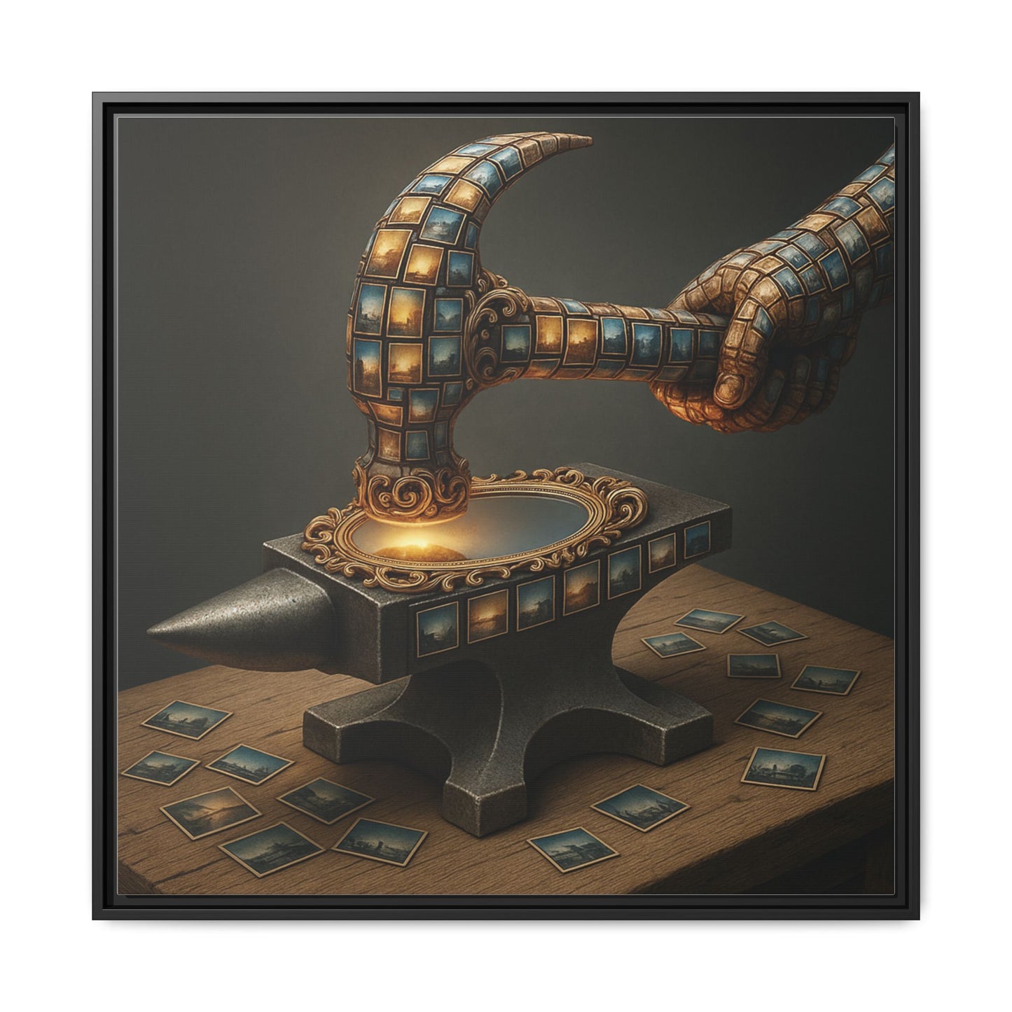 Mnéthos | Square Canvas Wall Art – 30x30" (76x76 cm), Black Frame, Pinewood & Cotton-Polyester Blend